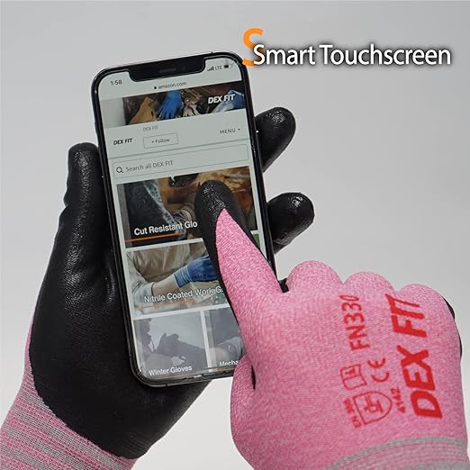 DEX FIT Nitrile Work Gloves FN330, 3 Pairs, 3D-Comfort Stretchy Fit, Firm Grip, Thin & Lightweight, Touch-Screen Compatible, Durable, Breathable & Cool, Machine Washable; Pink S (7)