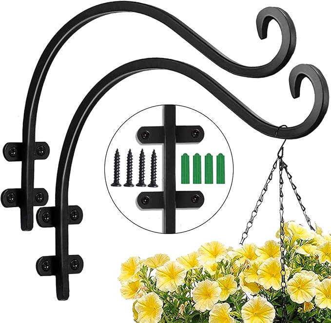 Maosen 16 Inch Plant Hangers Outdoor 2 Pack Black, Heavy Duty Plant Hanging Bracket Hook for Flowers Baskets Planter Pots Bird Feeder Lanterns Wind Chimes Outdoor Indoor