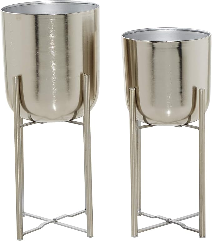 Deco 79 Metal Indoor Outdoor Planter Deep Recessed Dome Large Planter Pot with Removable Stand, Set of 2 Planters 19", 22"H, Silver