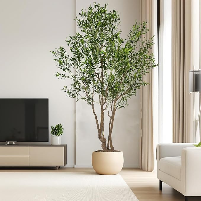 AfanD Artificial Olive Tree - 9ft Tall Fake Olive Plant in Pot - Faux Silk Tree for Indoor