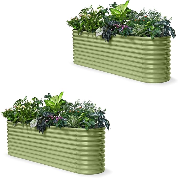 2-Pack 30" Extra Tall Galvanized Raised Garden Bed, 8x2x2.5 ft Metal Planters for Outdoor Plants, Heavy Duty Flower Bed for Vegetable, Garden Bed Outdoor Large Planter Box - Moss Green