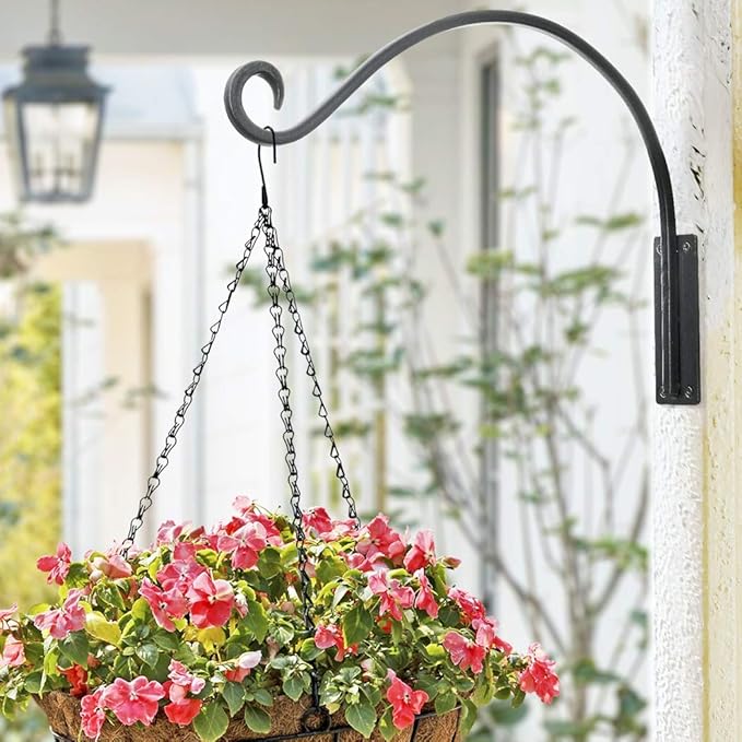 Lifyzoon Heavy Duty Plant Hanger Bracket (16"/Black), 45lbs Weight Capacity - Outdoor Hand-Forged Hanging Plant Bracket Durable and Stable Bird Feeder Hanger