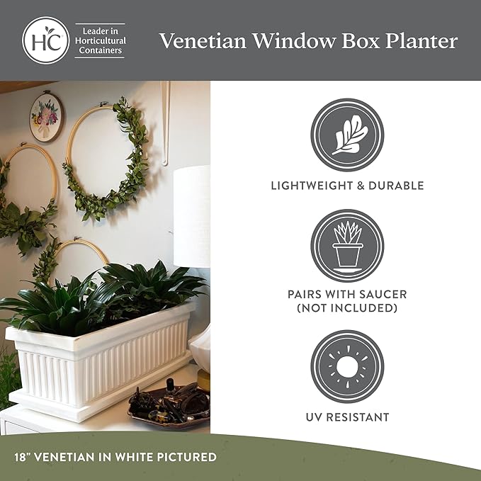 The HC Companies 30 Inch Venetian Window Planter Box with Drainage Plug, Lightweight UV-Resistant Plastic Indoor & Outdoor Planters, 2-Pack Flower Box for Garden & Home Decor, Chocolate