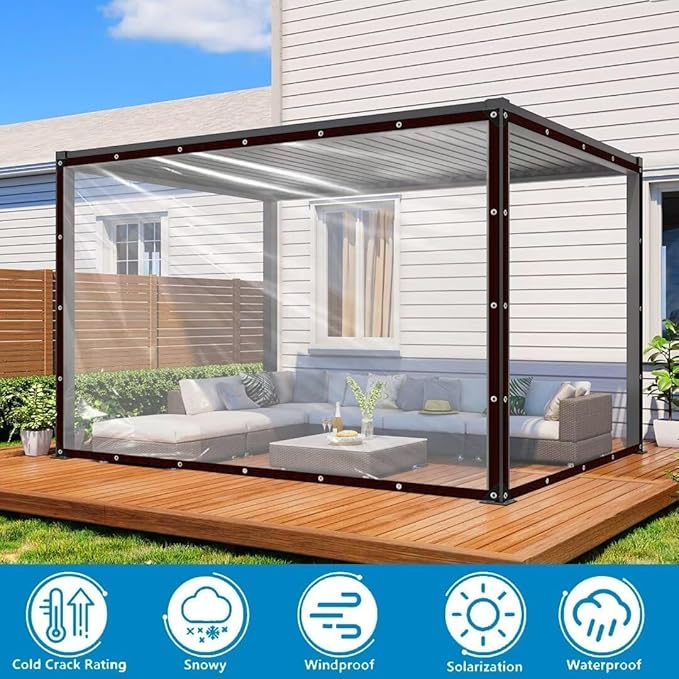 Clear Tarps with Grommets 10x16ft,Heavy Duty Waterproof Tarp Cover,Transparent PVC Vinyl Tarpaulin for Outdoor,Plant,Garden,Chicken Coop,Patio,cat Litter