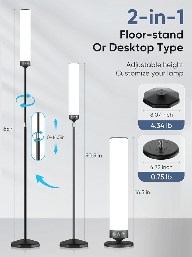 OYADISIIOP Light Therapy Lamp 10,000 Lux Happy Therapy Light with Remote, 2-in-1 Pedestal to Tabletop Lighting, Full Spectrum Daylight Lamp with Adjustable Color/Brightness/Timer, Memory Function, 24W