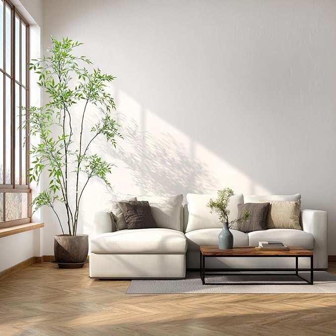 Artificial Nandina Domestica Tree, 7ft Tall Indoor Plant, Potted Faux Greenery with Natural Stems