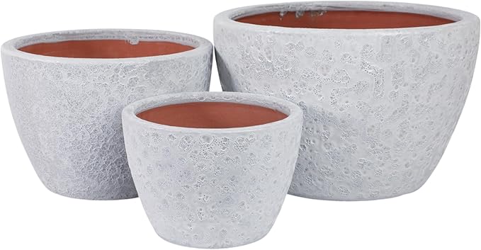 Pottery Clay Planter Pots Set - Planters for Versatile Plant Styling, Indoor & Outdoor Patio and Garden Display, Textured Home Decor Design for Modern Outdoor and Calm Interiors – 10" 7" 6", White