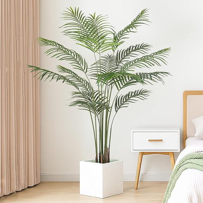 Artificial Palm Tree 5ft Tall Fake Palm Tree Indoor Decor Faux Tropical Areca Floor Plant in Pot, Artificial Silk Plant for Home Office Living Room Decor Indoor
