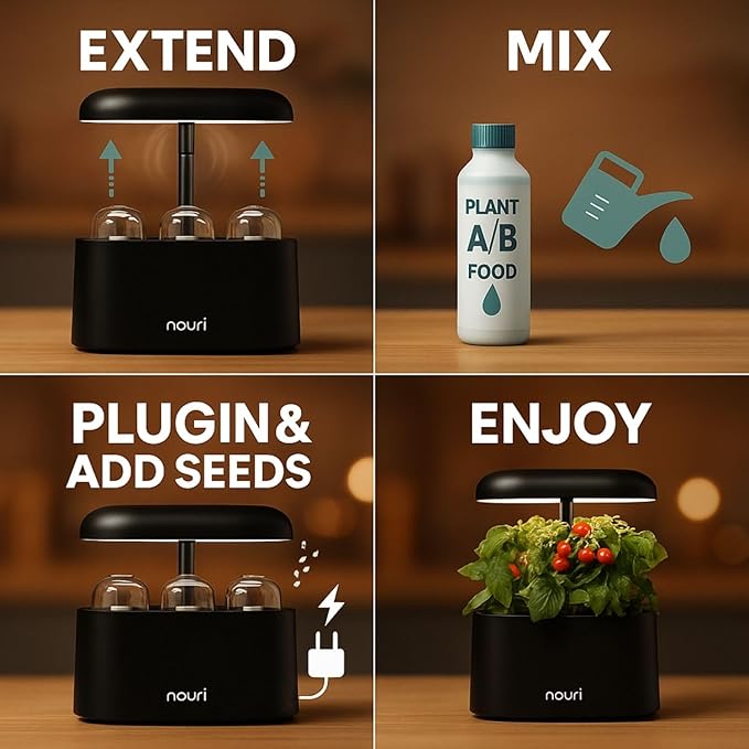 Nouri 5 pod Smart Garden for Home Cooks | w/Heirloom Salad | Hydroponics Growing System | LED Grow Lights | Indoor Herb Garden Kit | Herb Growing Kit Indoors for Plant Lovers, Gardeners, Kitchen