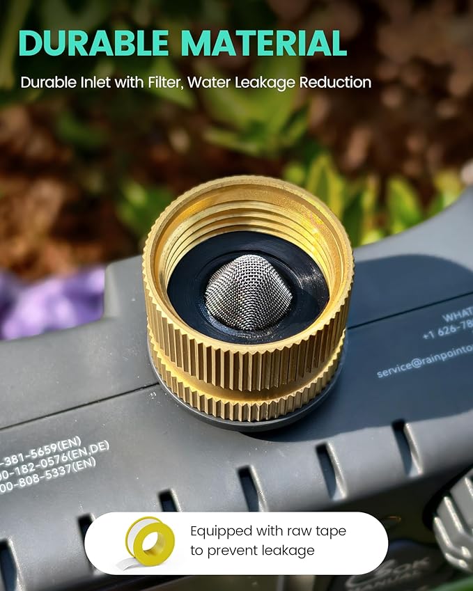 RAINPOINT Sprinkler Timer 2 Outlet, Water Timer for Garden Hose, for Yard Outdoor Watering, Rain Delay/Manual/Automatic System Controller Brass Inlet, V2