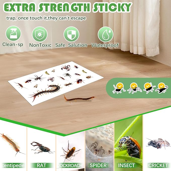 Qualirey 30 Pcs Cricket Insect Glue Traps Extra Sticky Non Toxic Mouse Glue Traps with Printed Insect to Lure Pests for Kitchen Bathroom Garage Indoor Bug Cockroaches Scorpions (One Piece Style)