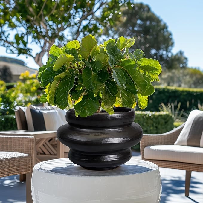 Teagas Ceramic Pots for Plants 10.6 Inch - Bonsai Flower Pots for Indoor Plants with Drainage Hole, Decorative Outdoor Pot for Plant, Gift for Men Women, Black