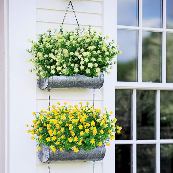ArtBloom 6 Bundles Outdoor Artificial Flowers UV Resistant Fake Boxwood Plants, Faux Plastic for Indoor Outside Hanging Plants Garden Porch Window Box Home Wedding Farmhouse Decor (Milk Green)