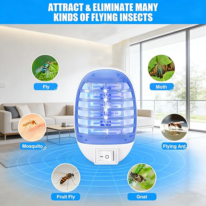 Indoor Bug Zapper Plug in Electronic - 4 Pack Mosquito Zapper Fly Zappers Lamp for Bug Insect Trap, Ideal for Home, Bedroom, Office, Living Room(Light Blue)