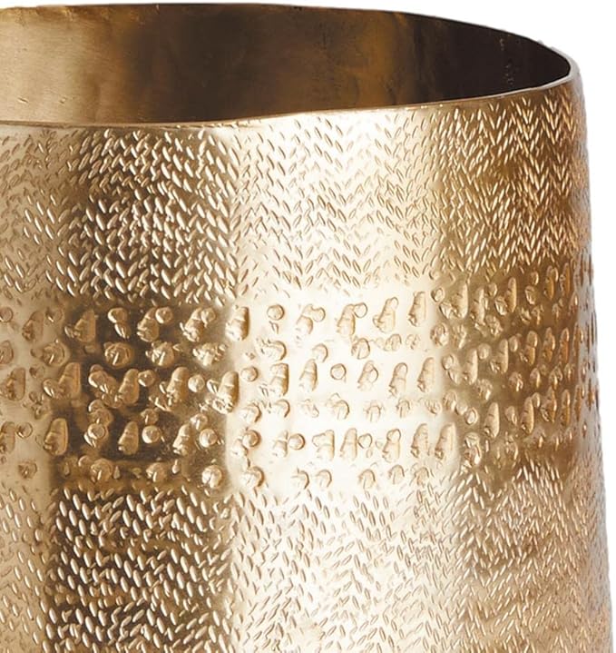 MY SWANKY HOME Elegant Classic Embossed Metal Gold Cachepot Planter Hammered Textured Round 10.5 in Indoor