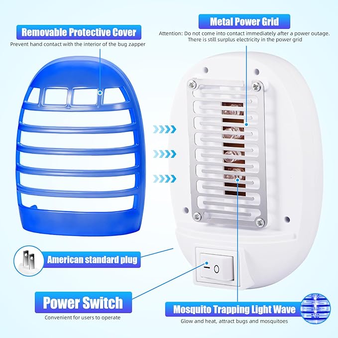 6 Pack Plug in Bug Zapper, Electronic Mosquito Zappers Indoor Bug Zapper Plug in for Flying Insect Automatic Mosquito Trap with Led Light for Patio, Bedroom, Kitchen, Office