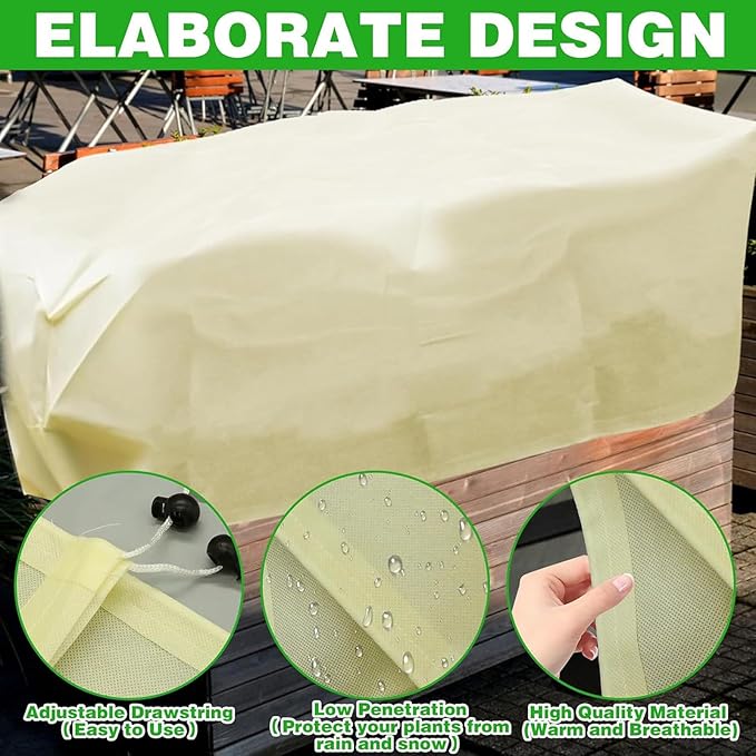 BATULU Plant Cover Freeze Protection,Rectangular Plant Protection Cover, Planter Plant Winter Frost Blanket with Zip Drawstring,2 Pack (39.3x17.7x15.7INCH)