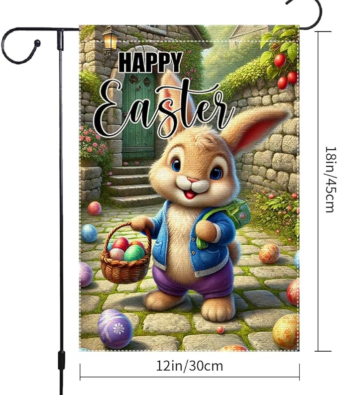 Happy Easter Garden Flag 12x18 Inch Small Double Sided Outside Easter Eggs with Flowers Branches Yard Decoration Seasonal Spring Outdoor Flags Decor