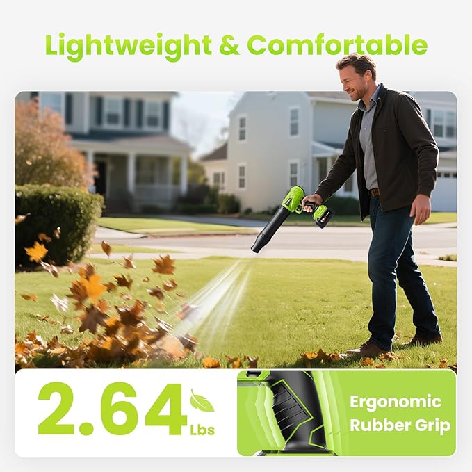 Leaf Blower Cordless, 48V Dual Batteries, 30000 RPM Turbo Jet Blower with Extended Nozzles, Digital Camera – 4K 64MP, 18X Zoom, Leaf/Car/Snow/Dust Cleaning in Patio & Yard, Green