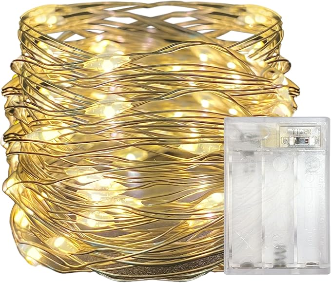 with Timer Function Battery Operated Dewdrop Led Lights,Mini Fairy Lights for Home Parties Christmas/Halloween Holiday Decoration,6 Hours on/18 Hours Off,30 LEDs,10 Feet (Warm White, 1)