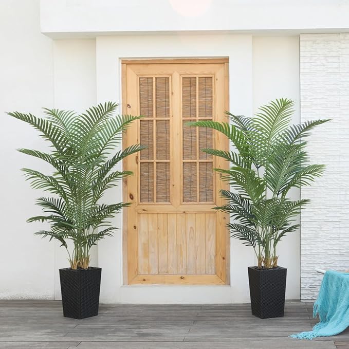 VeriNatural 6FT Artificial Palm Tree - Tall Fake Tree with Black Taper Planter & Pebbles, UV Resistant for Indoor & Outdoor Decor - Large Potted Faux Plant for Living Room, Office, Home Decor,VN130