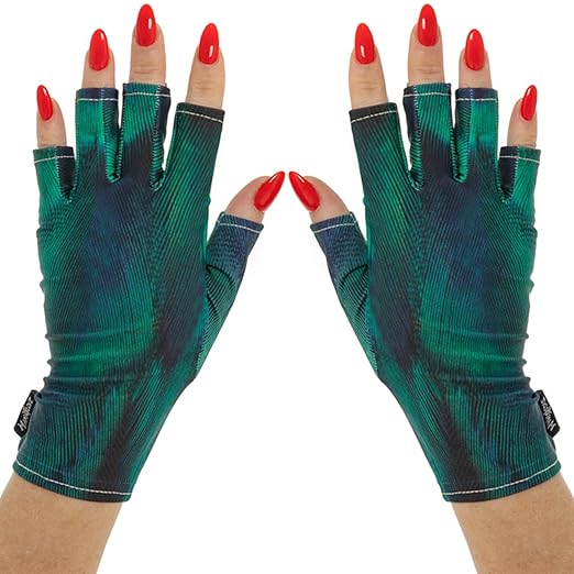 ManiGlovz - The ORIGINAL UPF 50+ UV Light Protective Nail Gloves | Gel Manicure and Anti UV Fingerless Gloves for Women | Can be Used as Sun Protection Gloves for Driving | Regal Peacock