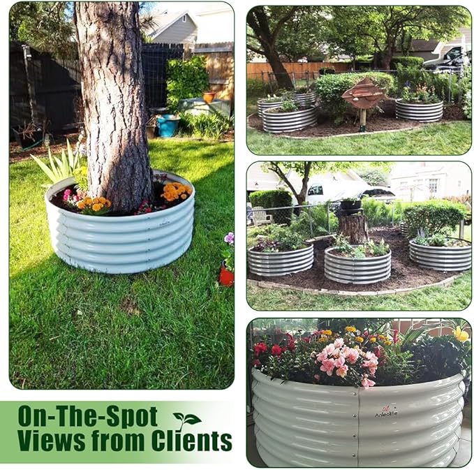 A ANLEOLIFE 6-Pack 4X4X1.5ft & 8X4X1.5ft Deep Root Galvanized Raised Garden Beds Outdoor for Planting Vegetables Flowers Herb,Antique White