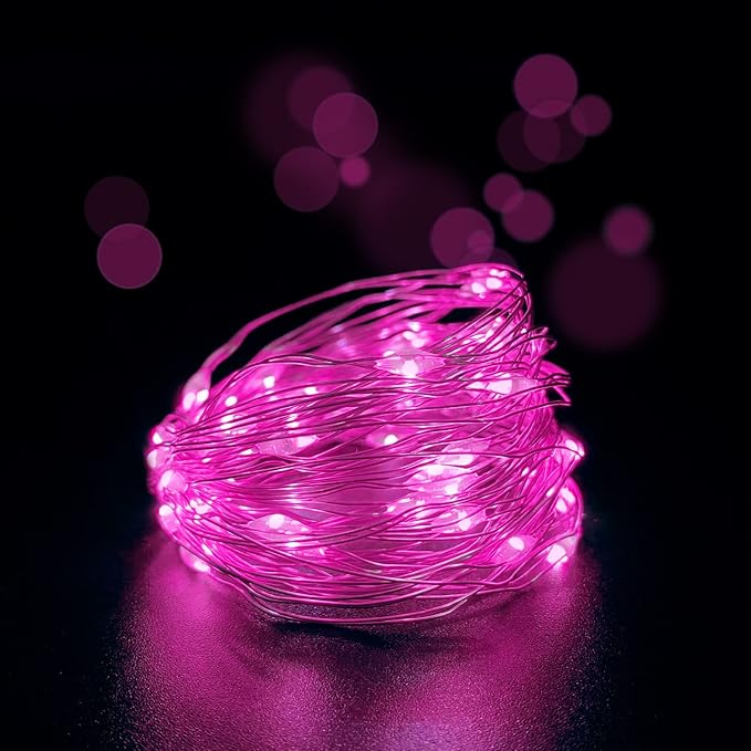 with Timer Function Battery Operated Dewdrop Led Lights,Mini Fairy Lights for Home Parties Christmas/Halloween Holiday Decoration,6 Hours on/18 Hours Off,30 LEDs,10 Feet (Pink, 1)