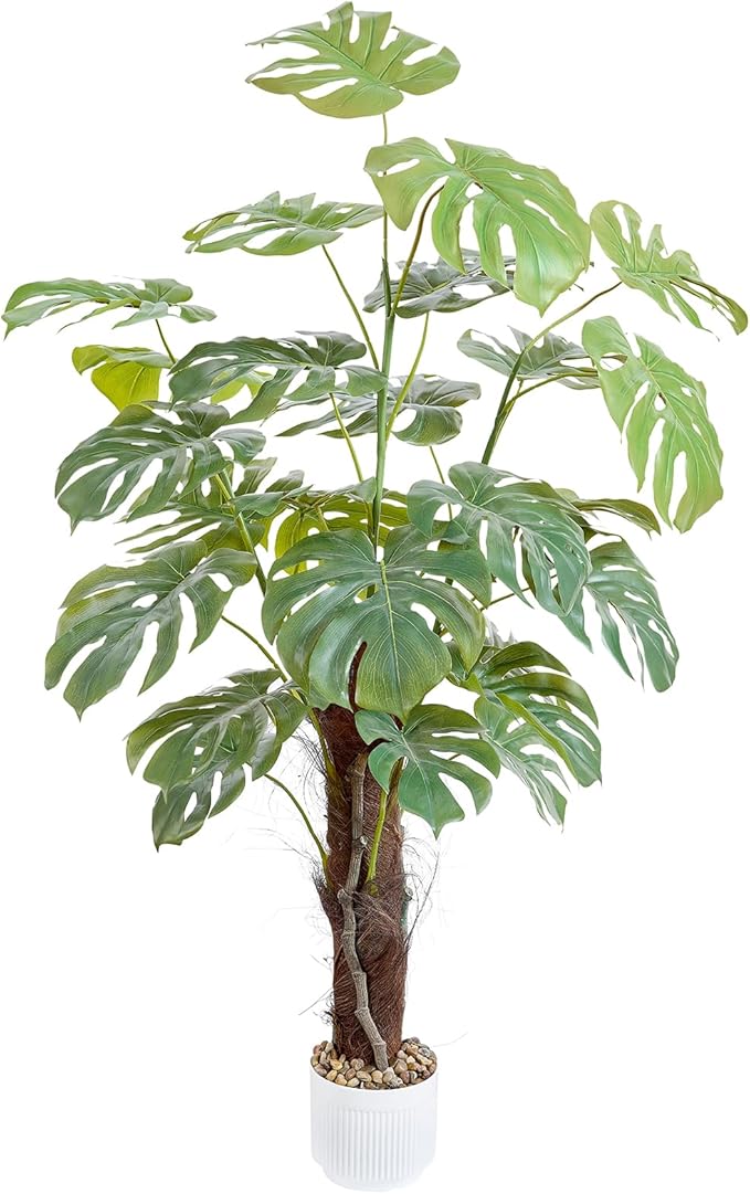 ilitphke 48 Inches Artificial Monstera Deliciosa Plant 4ft Fake Swiss Cheese Potted Faux Tropical Floor Plants, Potted Faux Tree for Home Office Living Room Decor