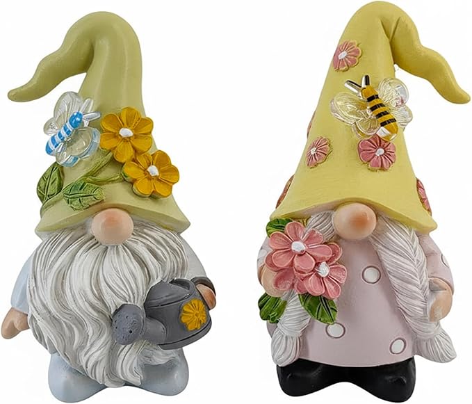 Cute 2 PCS Gnomes Statues Decor, Resin Figurines and Sculpture Décor, for Indoor Outdoor Yard Lawn Garden Home Patio Farmhouse Kitchen Table Decoration(Watering Can and Flower)