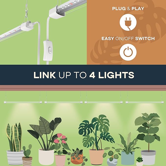 APICDOM LED Grow Light 4FT Full Spectrum Compact Linkable Lighting Fixture for Indoor Greenhouse Year Round Plant Seedlings, Essential Grow Slim Hanging Suspended Strip