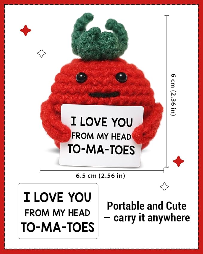 WEZADUK Positive Emotional Support Crochet Tomato, Funny I Love You Gifts for Husband Wife Mom Dad, Anniversary Birthday Gift Ideas, Mini Handmade Crochet Tomato Decor