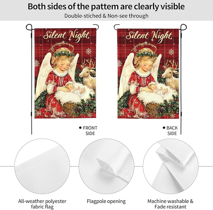 Christmas Angel Garden Flag 12x18 Inch Double Sided All-Weather Polyester Outdoor Flag For Patio Lawn Yard And Garden Welcome Decor