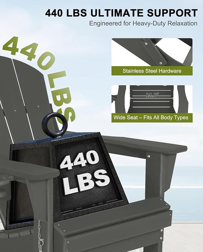 Folding Adirondack Chairs Set of 6 - Plastic Adirondack Chairs with Cup Holder, Weather Resistant for Outdoor, Patio, Lawn, Garden, Backyard Deck, Fire Pit - Dark Gray