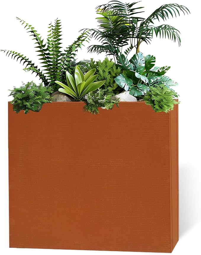 GZLVSOW Corten Steel Rectangular Planter for Outdoor Plants 24" x 10" x 24" Rusted Metal Outdoor Planter Box Spliced Flower Box with Partitions for Outside,Indoor,Garden (Corten, 24 * 10 * 24)