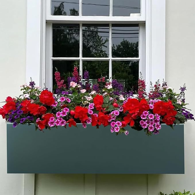 TISUWING 2 Pack Metal Railing Planter Box, 30 Inch Balcony Planters with Adjustable Brackets, Large Hanging Planters for Outdoor Fence Deck