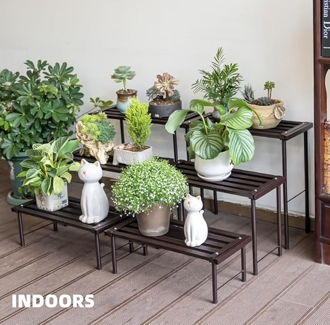 OUTEROOM Metal Plant Stand, Rust-proof Aluminum Flower Pot Stand, Plants Display Stands Decoration Racks for Living Room Balconies and Gardens (60 Ebony)