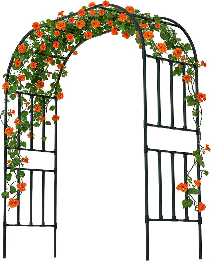 Carotex Square Tube Garden Arch Trellis, 8.2FT x 5FT Metal Arbor, Outdoor Trellis for Climbing Plants, Black