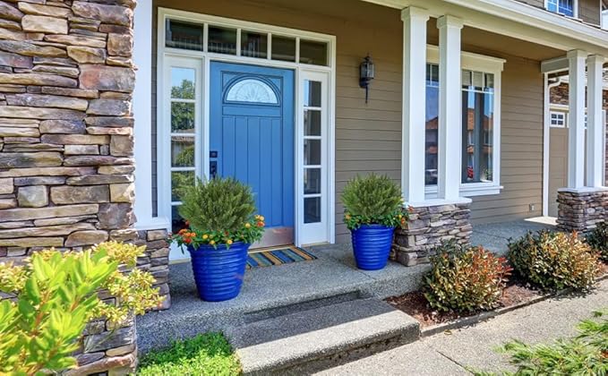 15.7" Christmas Fake Shrubs, Artificial Cedar Ball Tree Plant, 2 Packs of Fake Cedar Outdoor shrubs with Ground Spike, UV Resistant Fake shrubs, Used for Indoor and Outdoor Front Porch Gardens