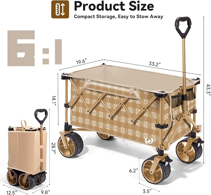 WHITSUNDAY Collapsible Folding Wagon, Heavy Duty Utility Beach Wagons with All-Terrain Wheels for Camping,Garden,Sports Yellow