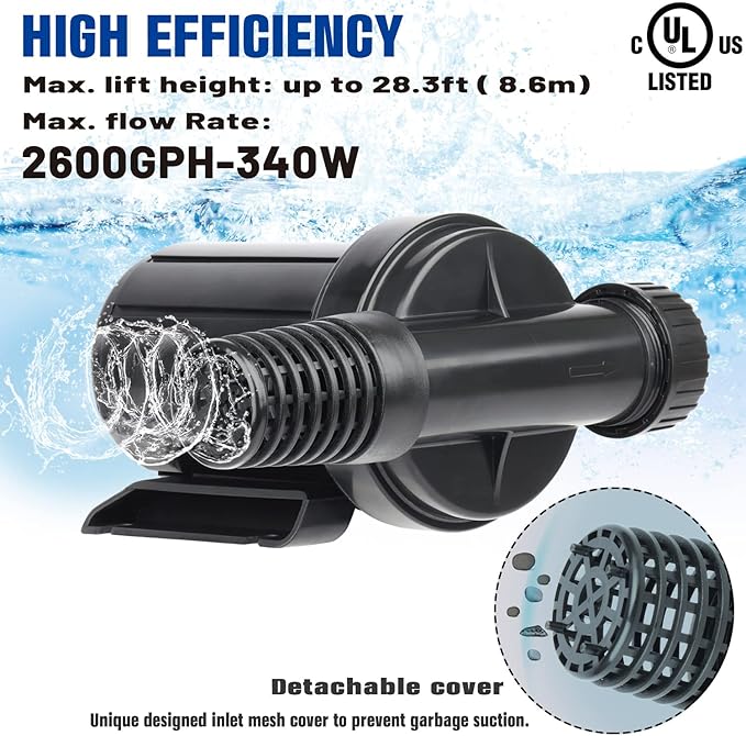 OYO WATER 2600GPH Pond Pumps Submersible Outdoor Inline Pump Pond High Head Water Pump for Garden Waterfall Fountain Water Circulation Pump for Koi Fish Pond