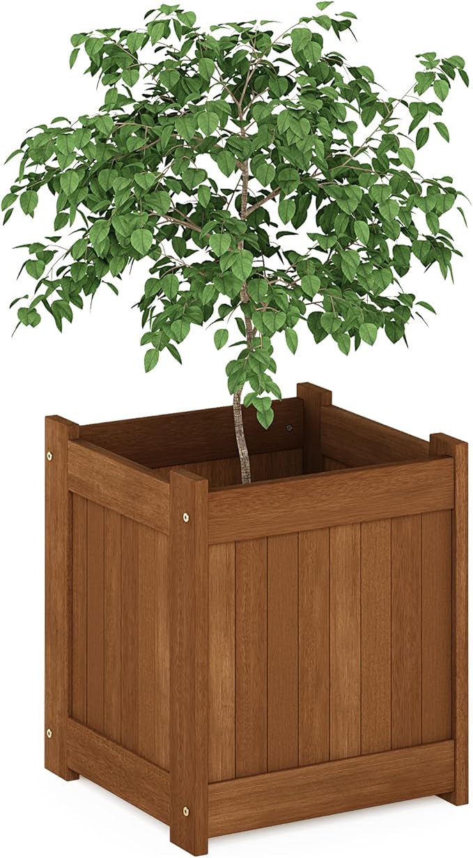 Furinno FG16450 Tioman Hardwood Flower Box, One-Pack, Natural