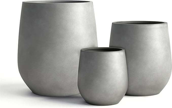 DTY Signature Mount Wilson 15''D x 16.5''H Modern Indoor Outdoor Fiberstone Tapered Planter, Lightweight, Weather Resistant Garden Pot with Drainage Hole & Rubber Plug - Gray, Medium