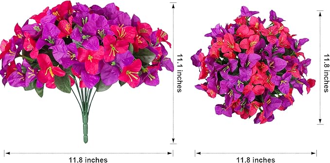 Artificial Fake Flowers for Outdoors Bougainvillea Spring Summer Outside Decor, 4 Bundles Realistic Silk Flower Plants UV Resistant Faux Flowers for Outdoor Planters Patio Porch Window Garden Home