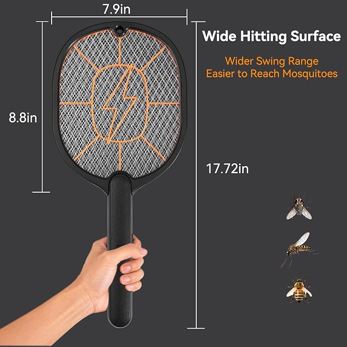 2-Pack Electric Fly Swatter – Battery Powered Mosquito & Bug Zapper Racket with Safe Mesh & Wall-Mount Design for Indoor and Outdoor Use (Black & Gray)