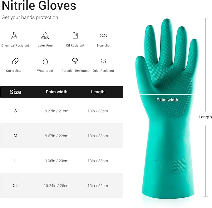 ThxToms 5 Pairs Nitrile Chemical Resistant Gloves, 15mil,13", Reusable Latex Rubber Free Heavy Duty Gloves, Acid Alkali Oil Protection, Industrial Use and Household Cleaning, Non-Slip, X-Large