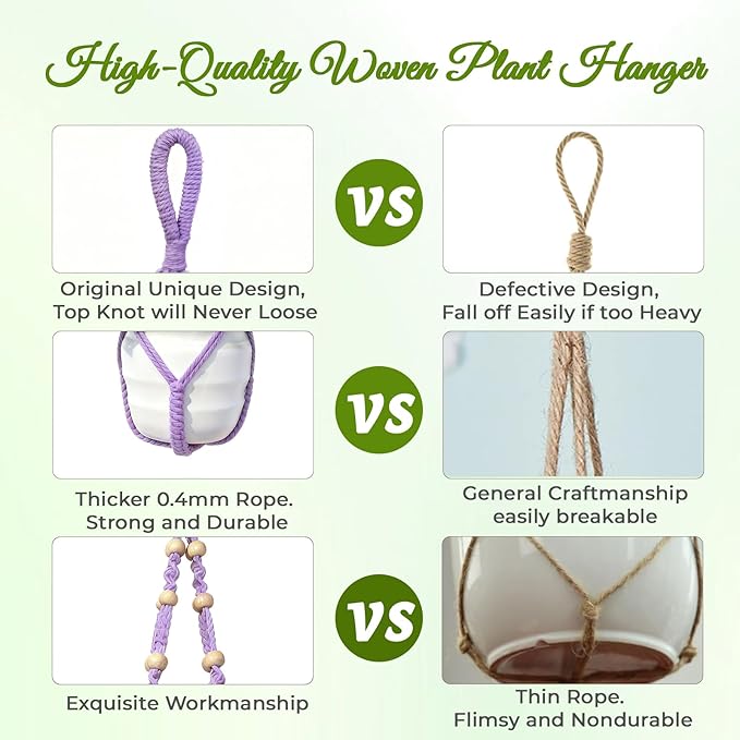 EJGIEGSO Macrame Plant Hanger, Up to 4-15 inch Pots, Wood Beads Cotton Hanging Planter Holder for Indoor Outdoor Boho Home Decor, 35 Inch, Set of 2 (Purple)