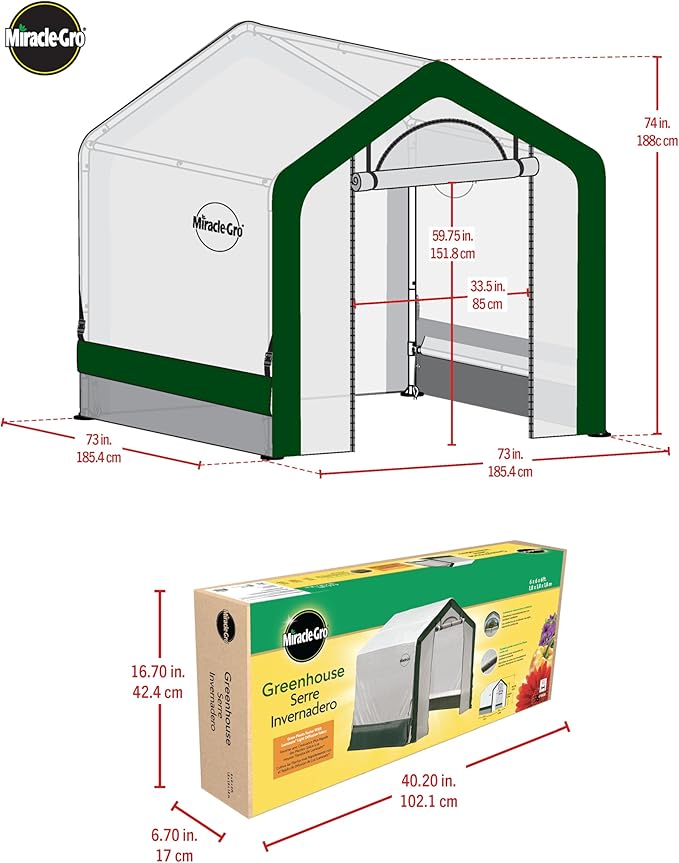 Miracle-GRO 6' x 6' x 6' Outdoor Mini Walk-in Greenhouse Plant Tent, All-Season Small Walk-in Plant Growth Accelerator with UV-Treated Fabric Cover and Zippered Panels, Clear