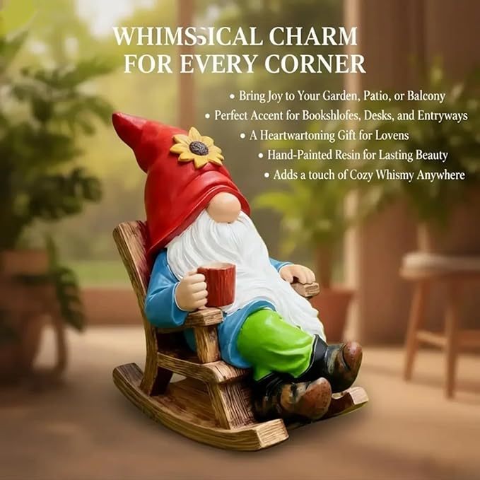 Drinking Coffee Faceless Garden Gnome Statue Decoration - 7.2" Figurine Ornament for Indoor Outdoor Home Patio Yard Lawn - Lucky Gnome Unique Mom Birthday Gifts - Best Garden Gifts for Day