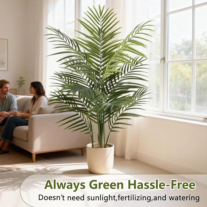 Artificial Palm Tree Indoor 4ft, Large Fake Tropical Areca Palm Tree with 13 Trunks, Faux Dypsis Lutescens Floor Plant in Pot for Indoor Outdoor Home Office Decor & Housewarming Gift